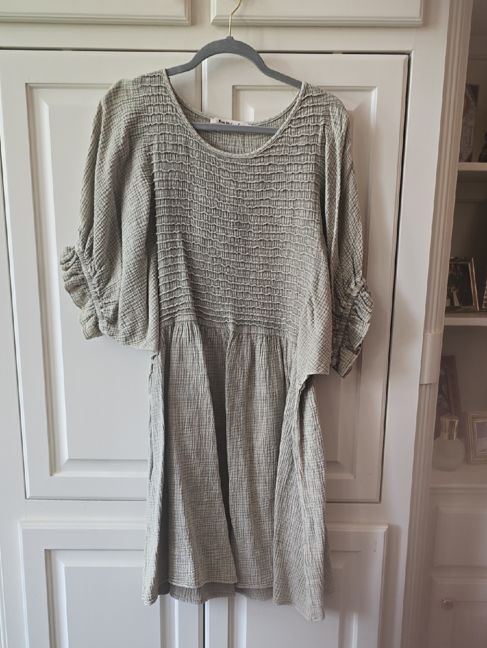 Three Bird Nest Light Sage Green Smocked Babydoll Dress